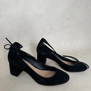 Loeffler Randall Black Suede Ankle Tie Pumps Block Heel Size 9B